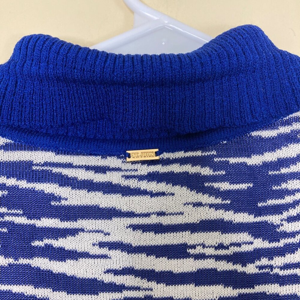 St. John Cardigan Womens Blue White Santana Knit Sweater Small Wool Blend - Picture 5 of 10